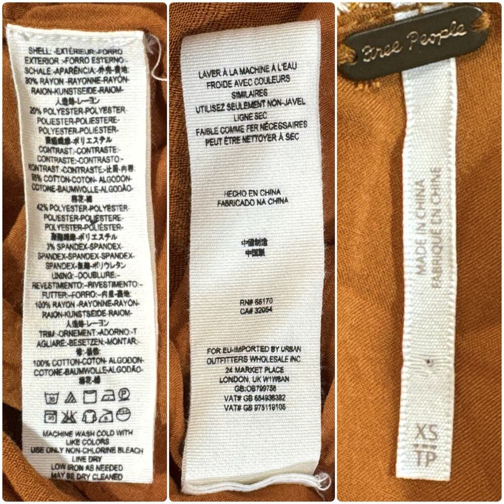 FREE PEOPLE Vintage Charm Relaxed Fit Flowy Embroidered Ruffled Midi Dress Sz XS - Picture 15 of 15